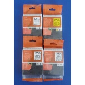4 P-Touch Compatible TZe Tape 12mm 0.47" | 1 Yellow, 1 White, 2 Clear Label Mix